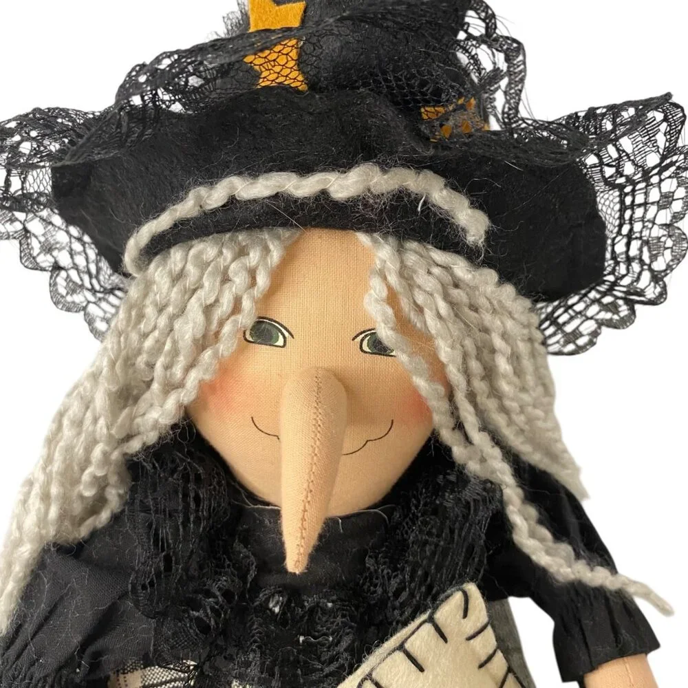 Handmade Witch Rag Doll Black Plaid‎ Dress Poison Prop Halloween Decor 21